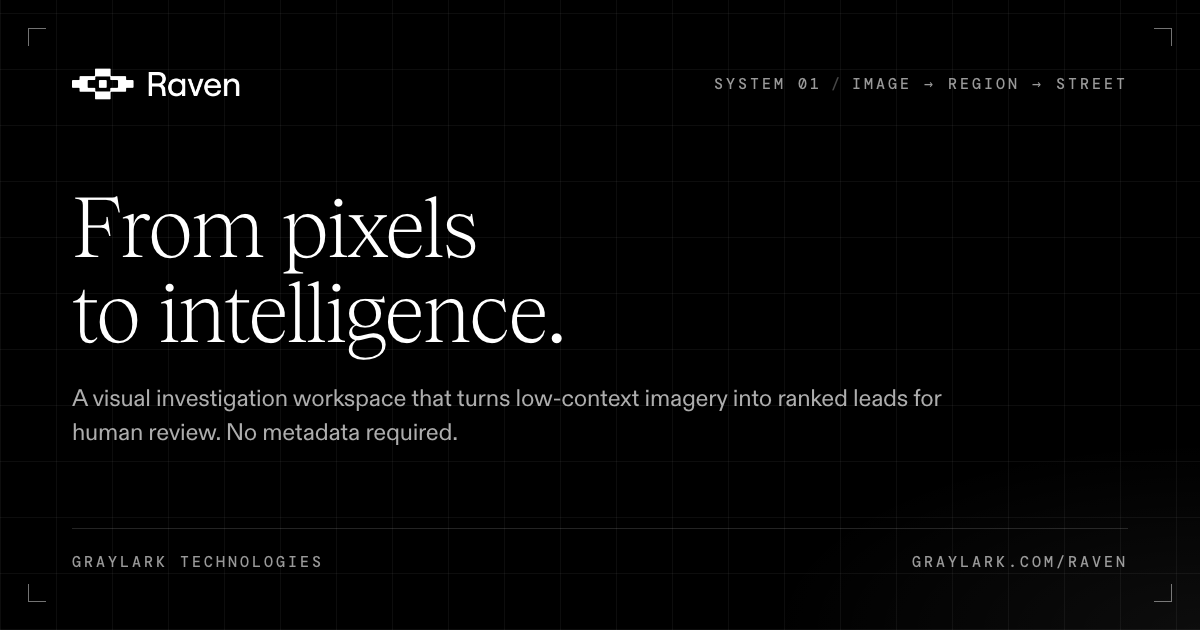 Screenshot of Raven (formerly GeoSpy), Turn any image into ranked geospatial leads without metadata