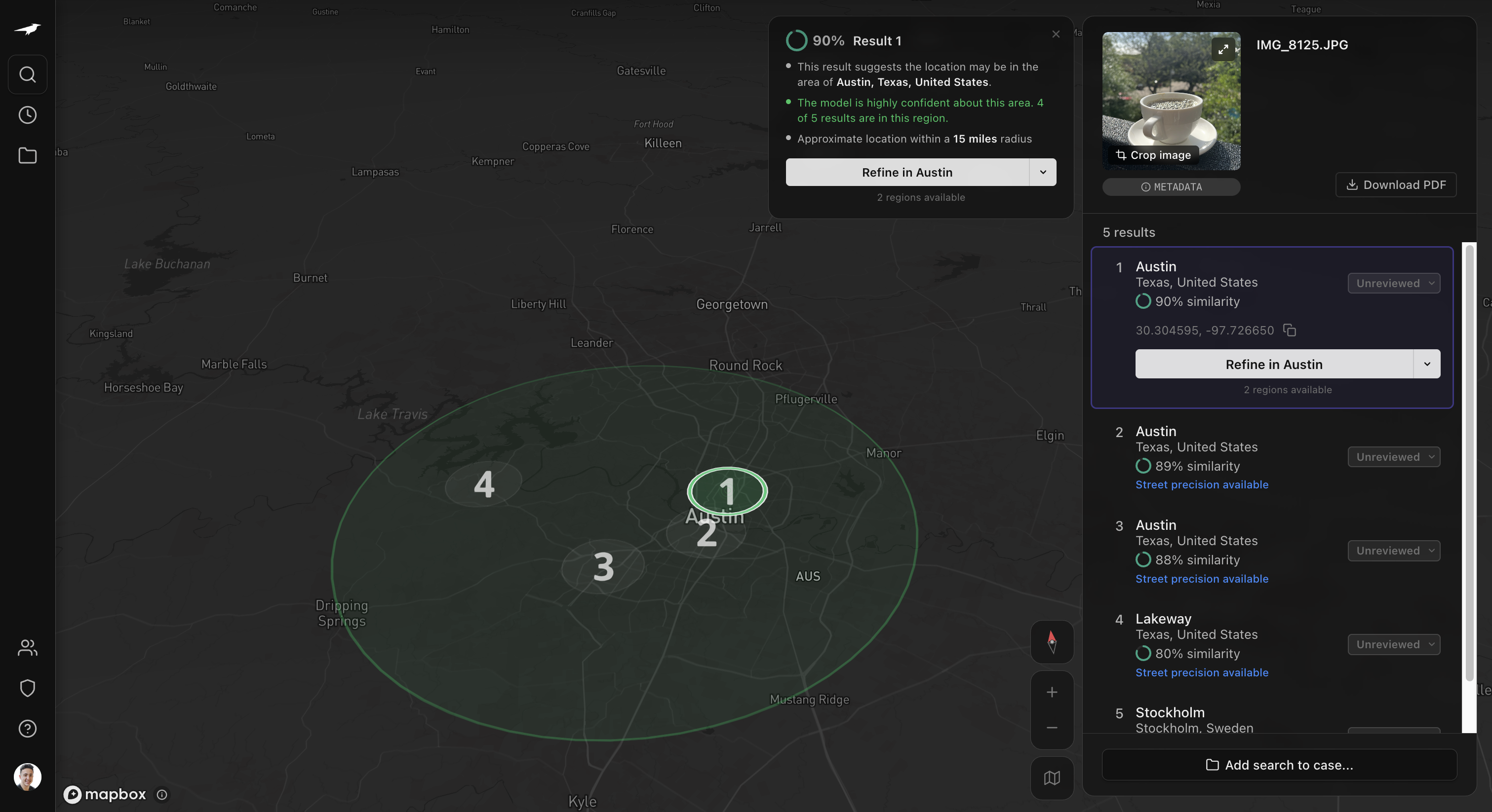 Raven Find Region result: Austin, Texas, United States · 90% match, 4 of 5 results in region
